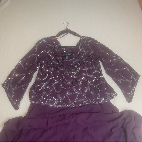 J Kara women’s three quarter sleeve Hand made beaded dress color Wine Size 14 - Picture 8 of 13